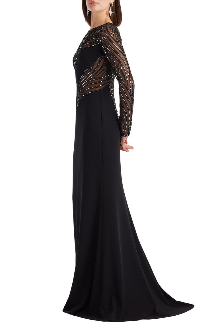 Sequin Mesh Long Sleeve Gown, Alternate, color, BLACK/ SILVER