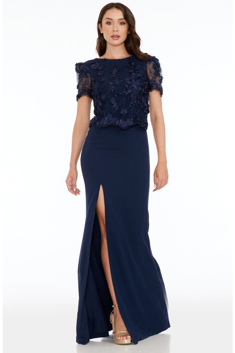 Ramona Embellished Side Slit Gown, Alternate, color, NAVY