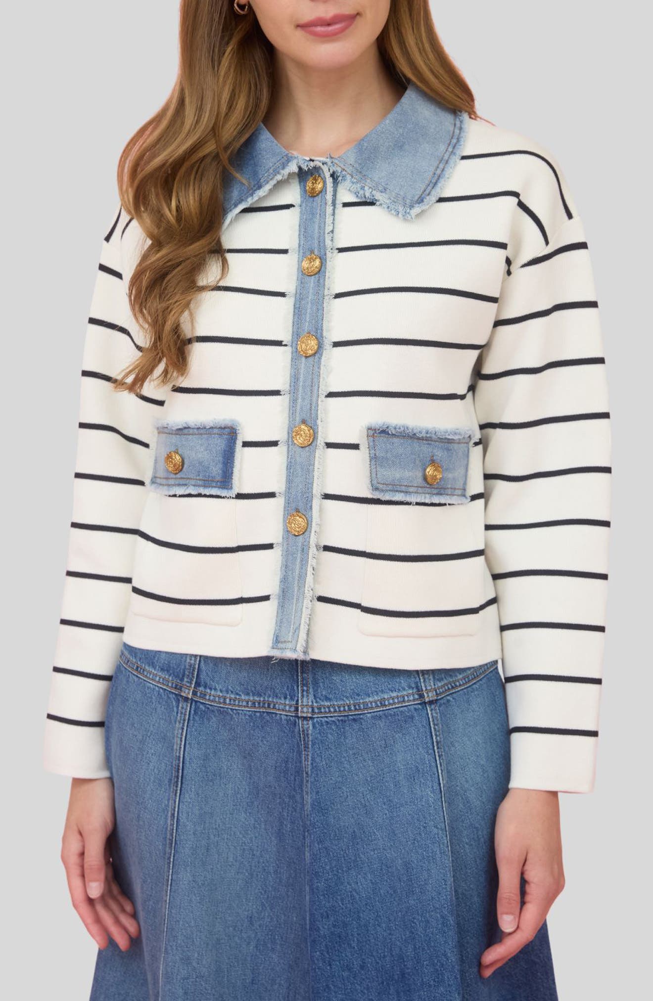 Stripe Mixed Media Jacket