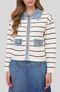 ZOE AND CLAIRE Stripe Mixed Media Jacket
