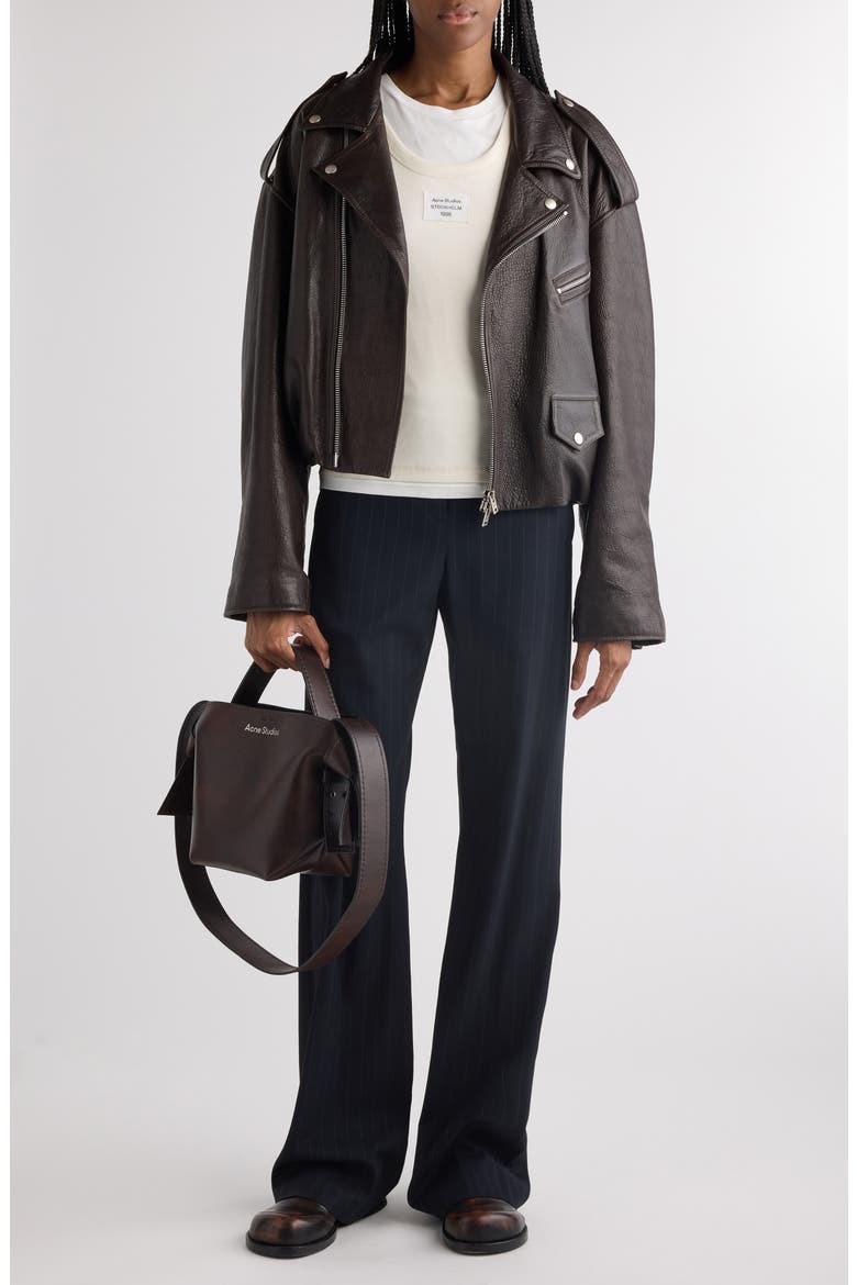 Liso Leather Crop Moto Jacket, Alternate, color, DARK BROWN