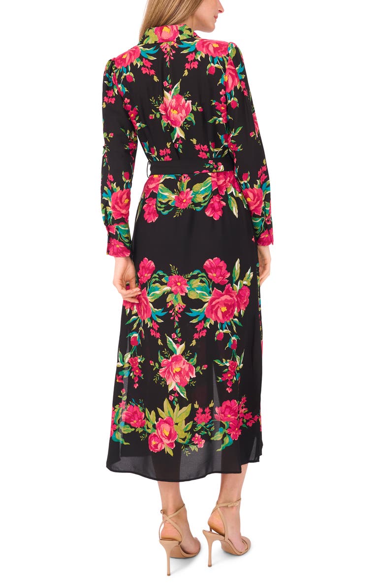 Vince Camuto Floral Print Tie Belt Midi Shirtdress, Alternate, color, Wild Raspberry