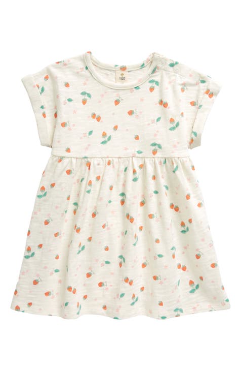 Print Roll Cuff Cotton Dress (Baby)