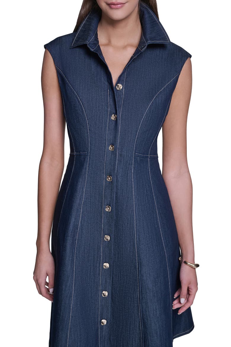 Buttoned Denim Fit & Flare Dress, Alternate, color, DENIM