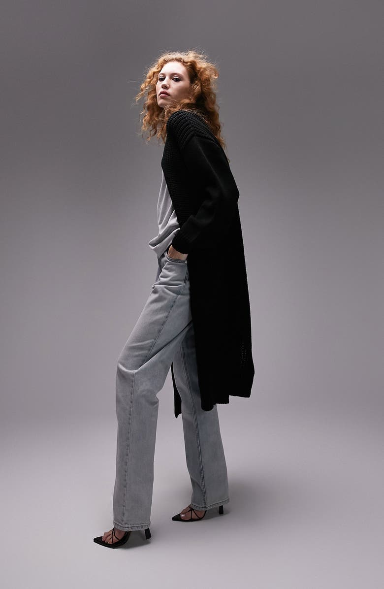 Topshop Mixed Stitch Longline Cardigan, Alternate, color, 