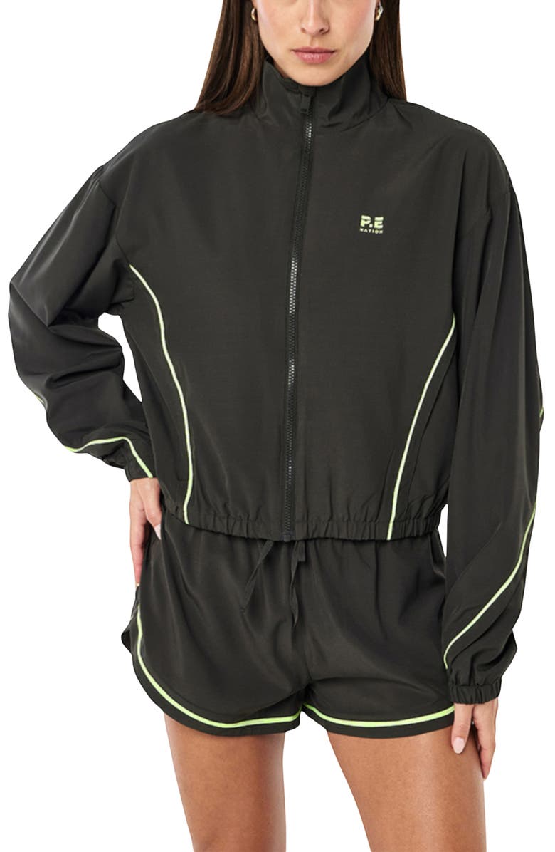 P.E Nation Linear Water Repellent Jacket, Main, color, Caviar/ Lime