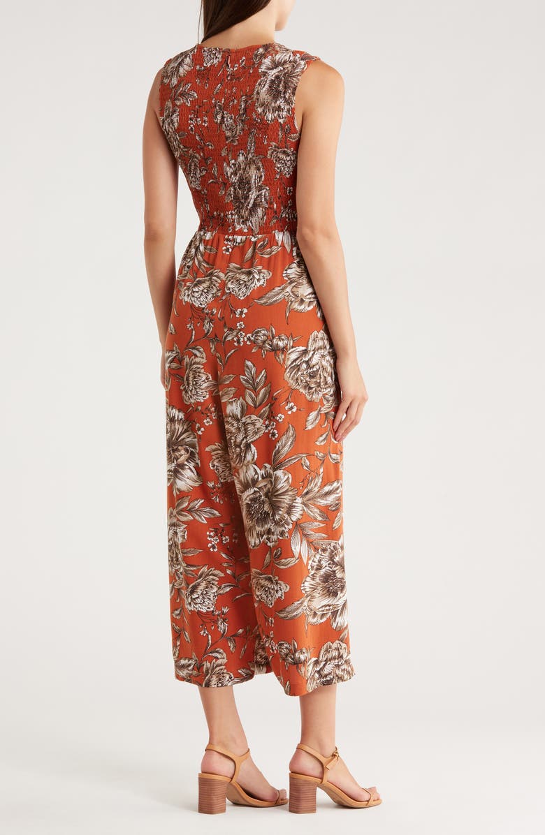 Calvin Klein Floral Smocked Midi Dress, Alternate, color, Terra Multi