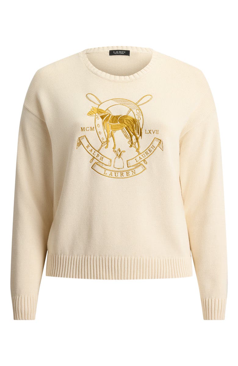 Lauren Ralph Lauren Embroidered Crewneck Sweater, Alternate, color, Mascarpone Cream