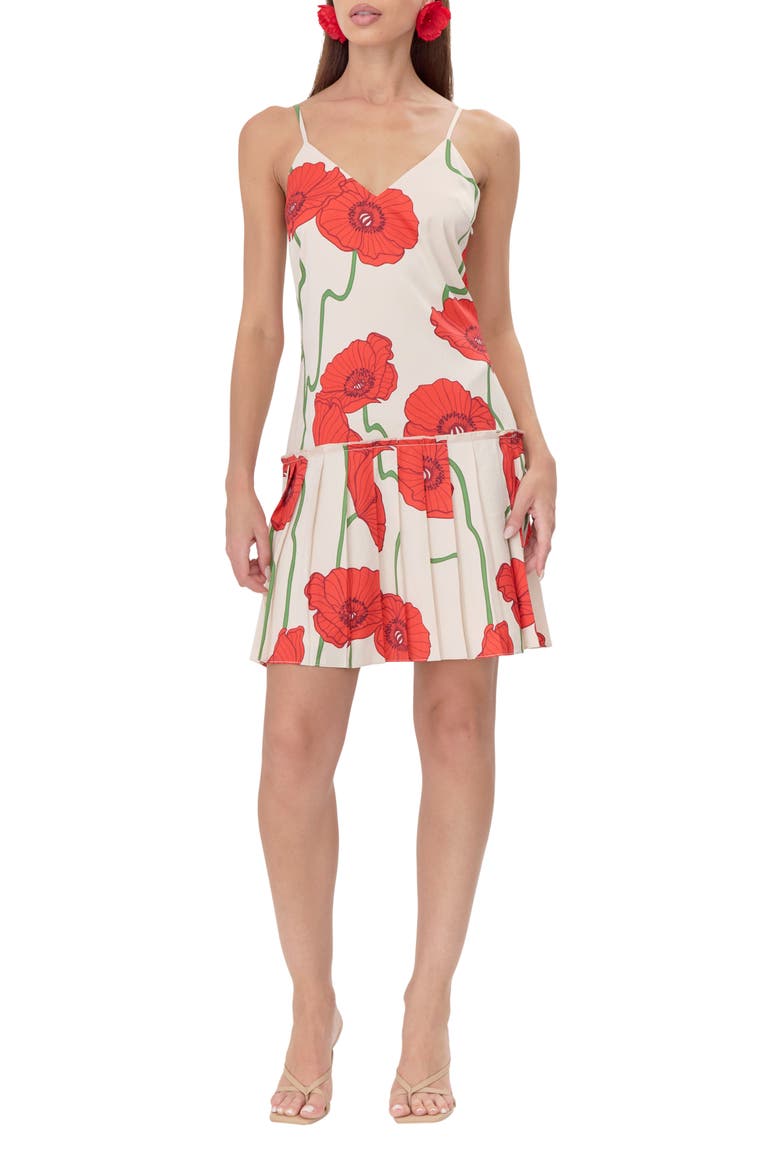 Camila Abstract Rose Print Minidress, Main, color, CREAM/ RED
