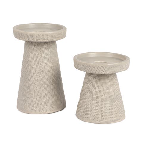 Stoneware Pillar & Taper Candle Holders, Set of 2