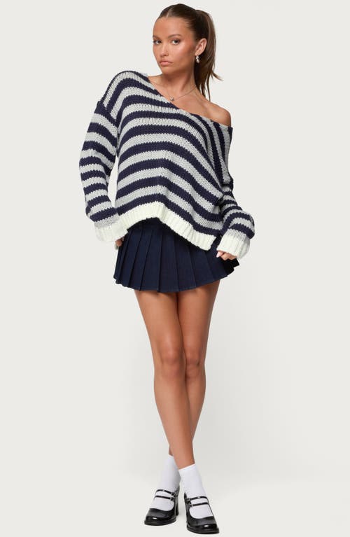 Edikted Eugenie Stripe Oversize Off The Shoulder Sweater In Multi