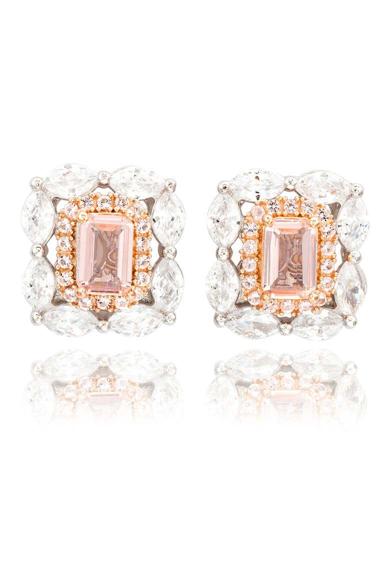 Sterling Silver Emerald Cut CZ Stud Earrings, Main, color, PINK