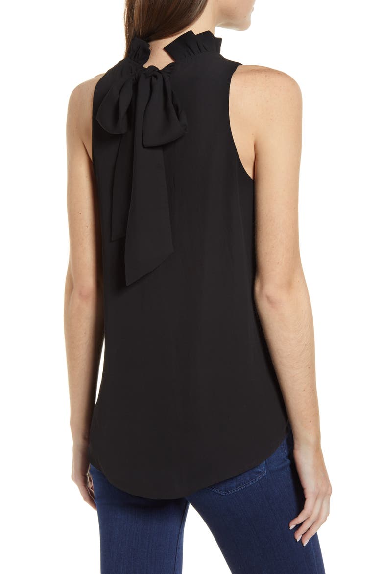 Gibson Cavallo Ruffle Neck Back Tie Tank, Alternate, color, BLACK