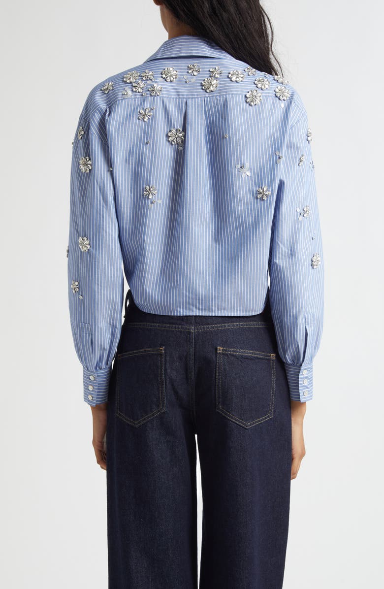 Cinq à Sept Lola Stripe Rhinestone Embellished Tie Front Button-Up Shirt, Alternate, color, Blue Multi