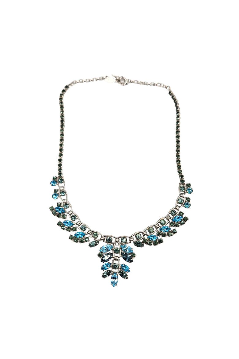 Vintage Rhinestone Silvertone Necklace in Blues and Greens, Main, color, Blue
