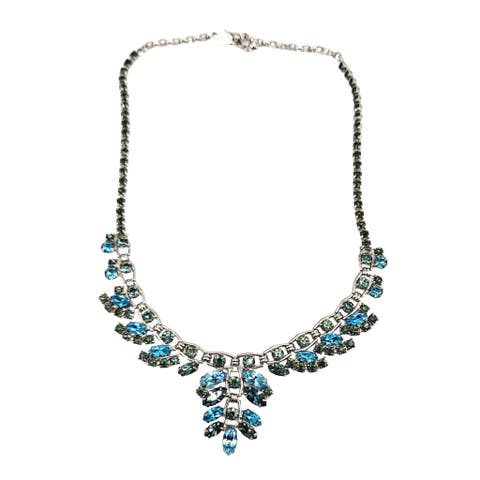 Vintage Rhinestone Silvertone Necklace in Blues and Greens