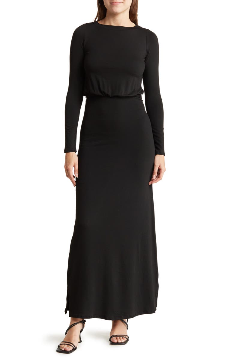 GO COUTURE Long Sleeve Blouson Maxi Dress, Main, color, Black