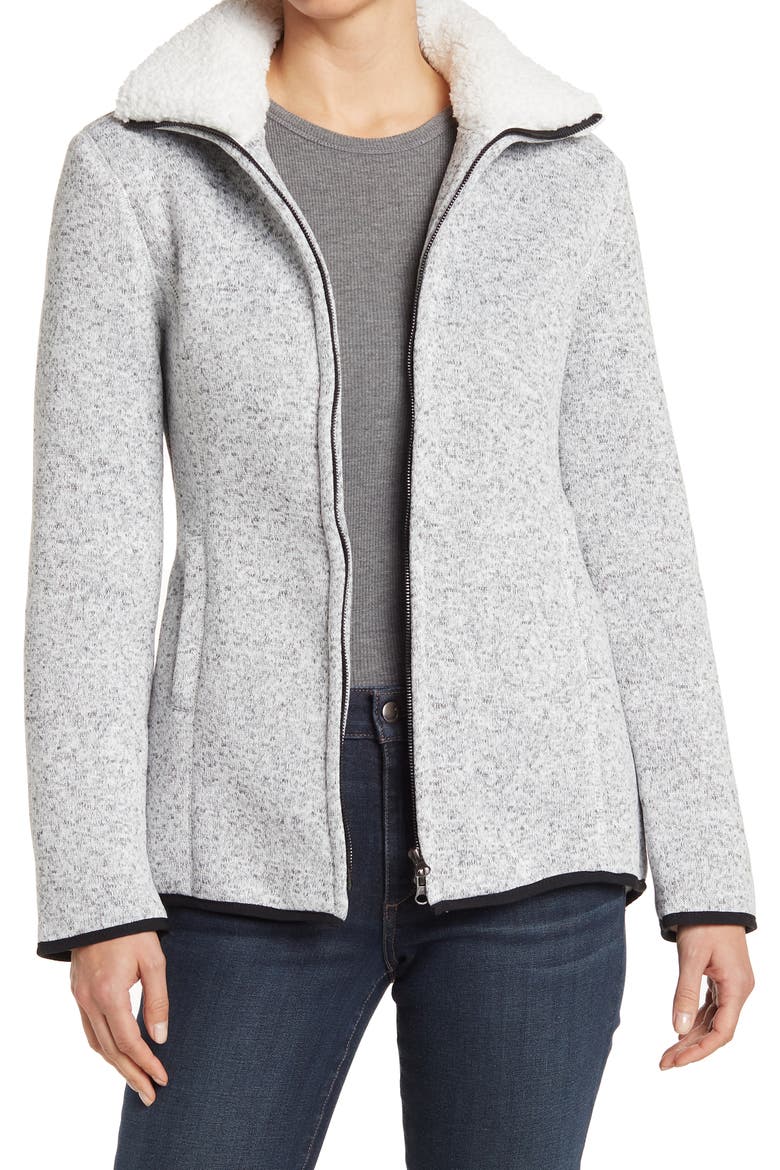 Ookie and LaLa Faux Shearling Lined Sweater Jacket, Main, color, HEATHER GREY