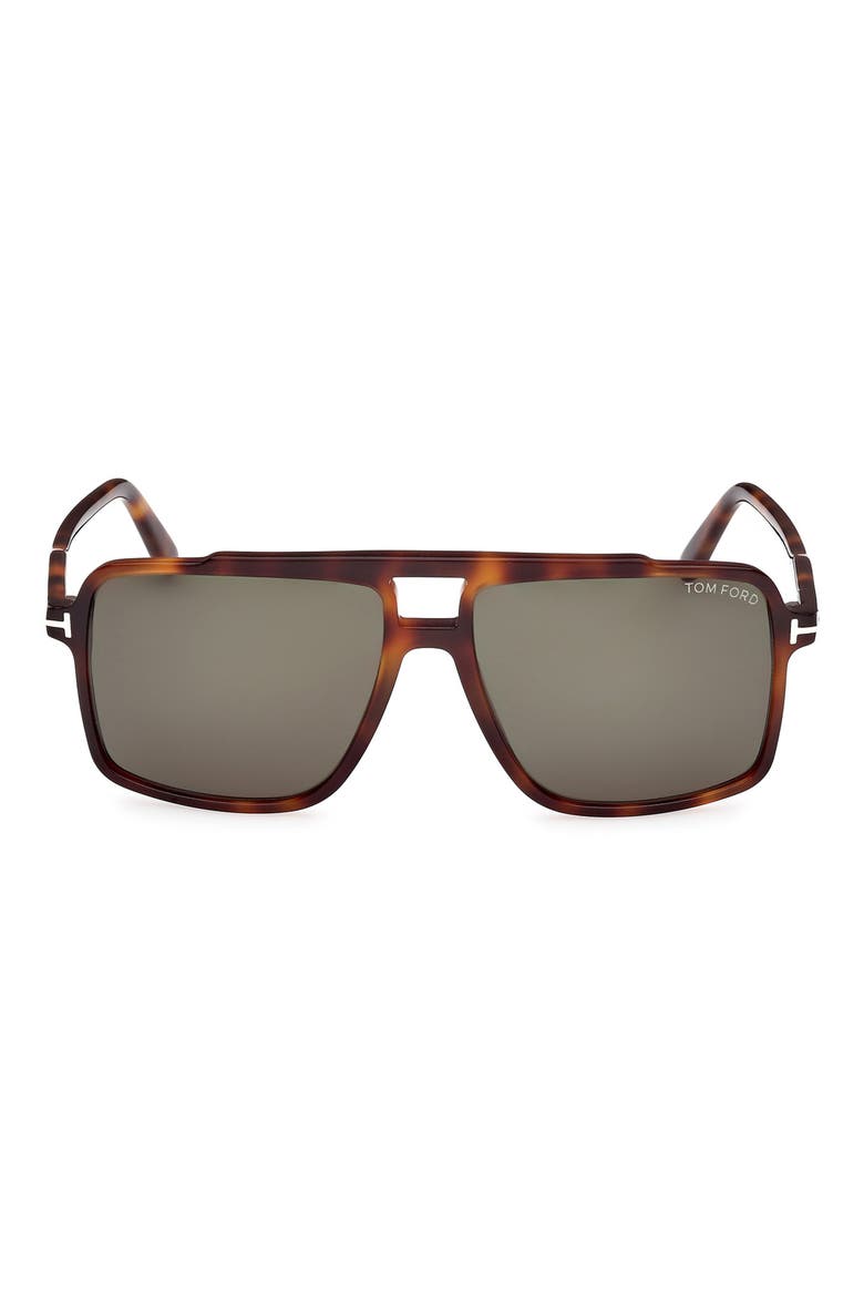 Kemp 59mm Navigator Sunglasses, Main, color, HAVANA / T LOGO / GREEN LENSES