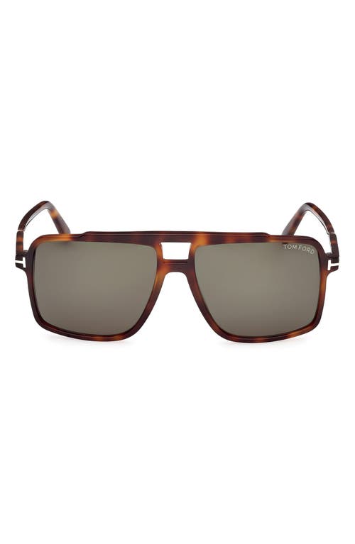 Tom Ford Kemp 59mm Navigator Sunglasses In Havana/t Logo/green Lenses