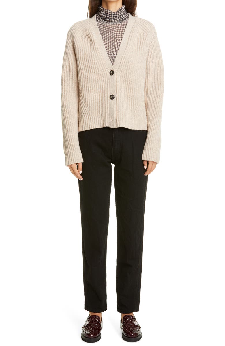 Ganni Houndstooth Print Mesh Turtleneck, Main, color, 