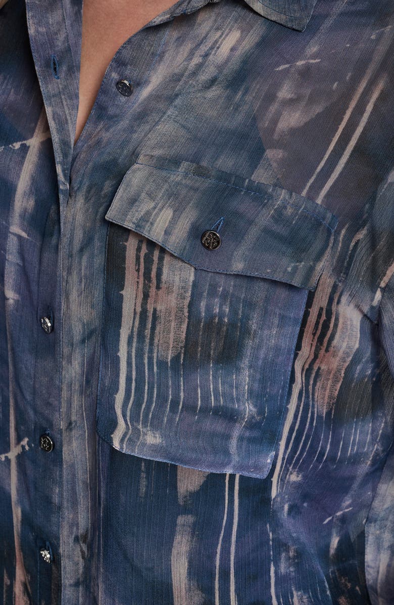 DKNY Print Long Sleeve Button-Up Chiffon Shirt, Alternate, color, Hudson Lights