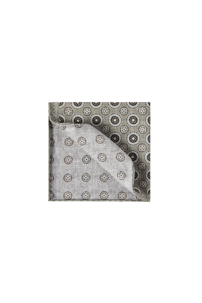 Silk pocket square with medallion design, Alternate, color, Military