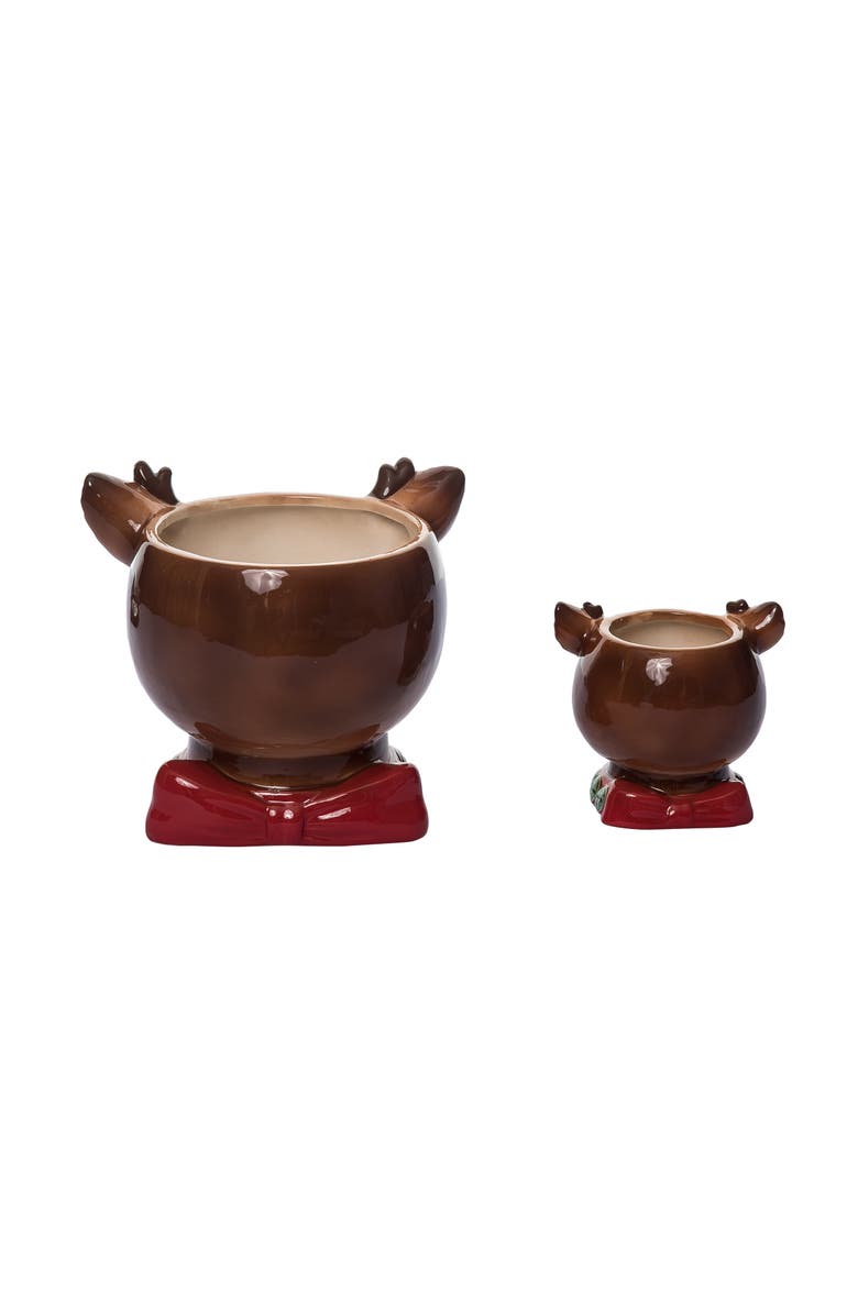 Transpac Dolomite Vintage Reindeer Snack Bowls Set of 2 for Christmas, Alternate, color, Multicolored