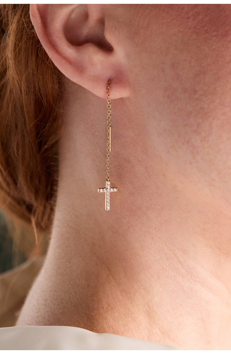 Alex and Ani Delicate Pave Cross Threader Earrings, Alternate, color, Gold