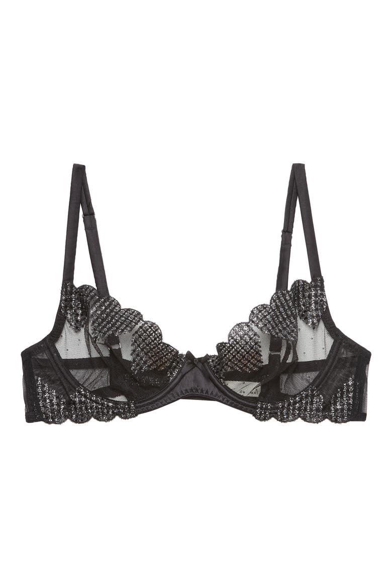 Metallic Heart Embroidered Underwire Demi Bra, Alternate, color, BLACK