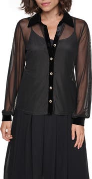 KARL LAGERFELD PARIS Mesh Shirt with Velvet Collar