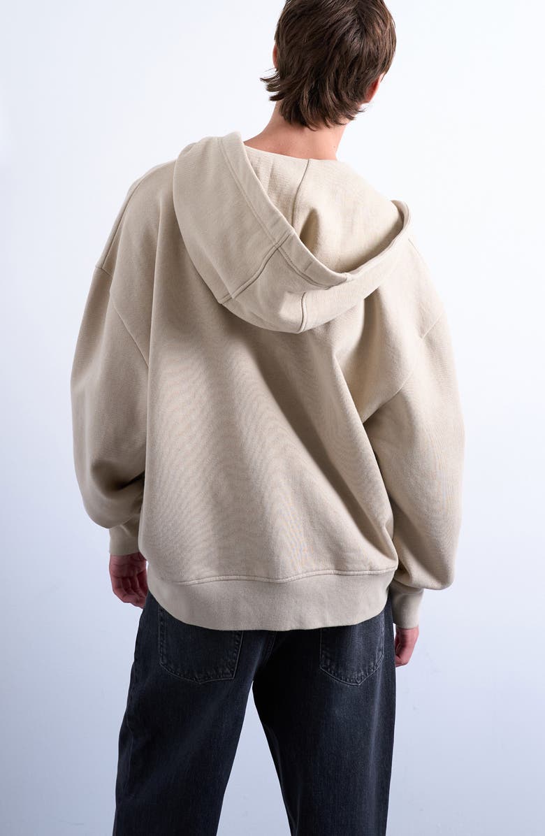 Topman Heavyweight Cotton Blend Zip Hoodie, Alternate, color, Stone