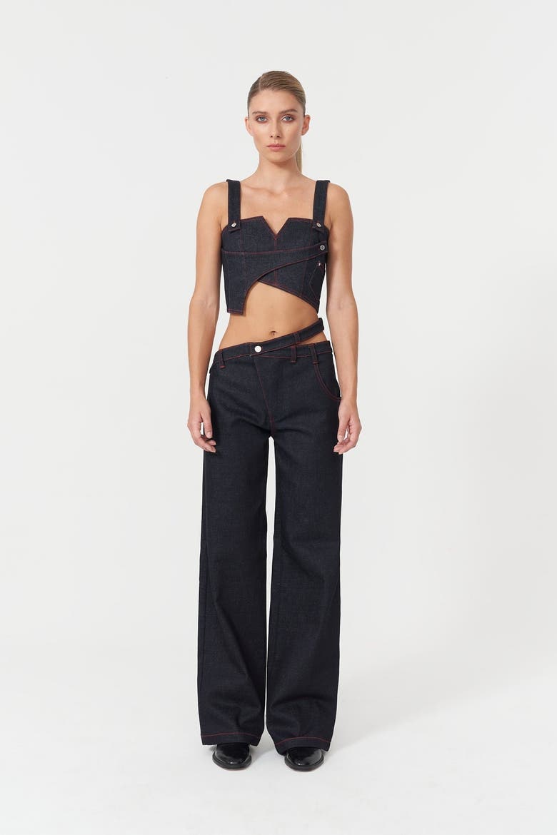 Davidson Asymmetric Belt Pants, Alternate, color, Deep Blue