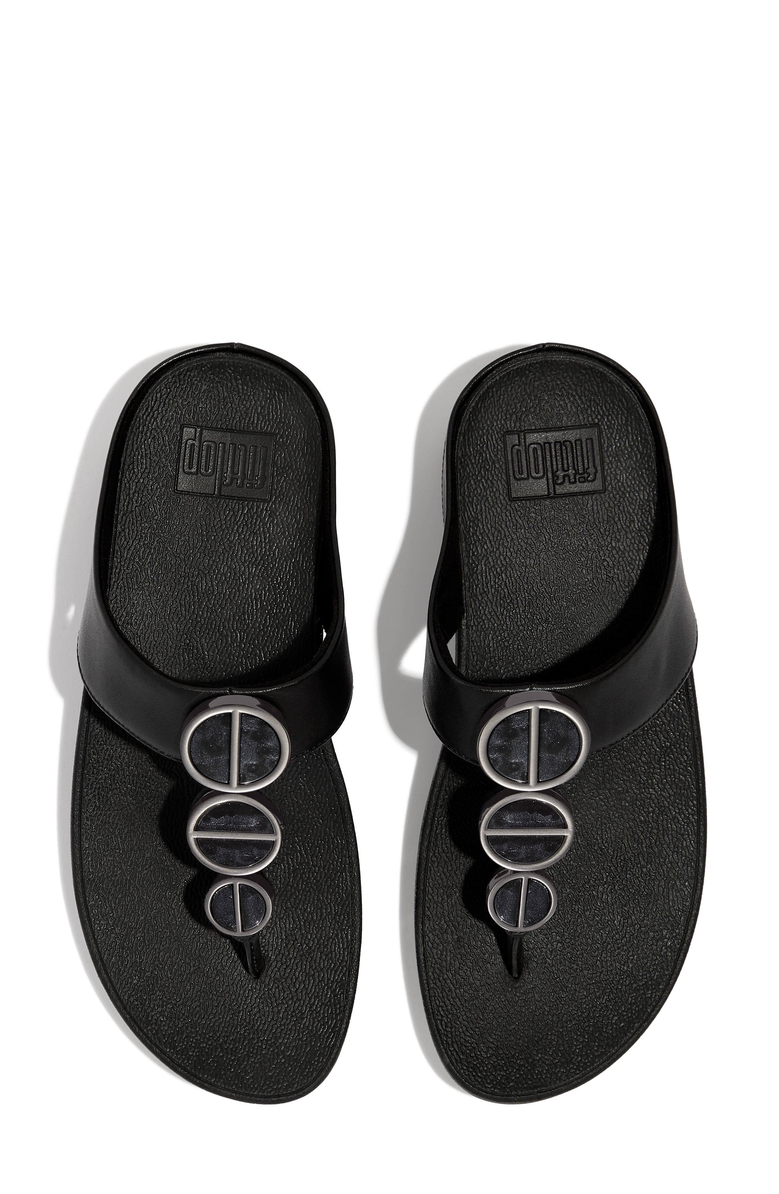 FitFlop Metallic Medallion Flip Flop, Alternate, color, All Black