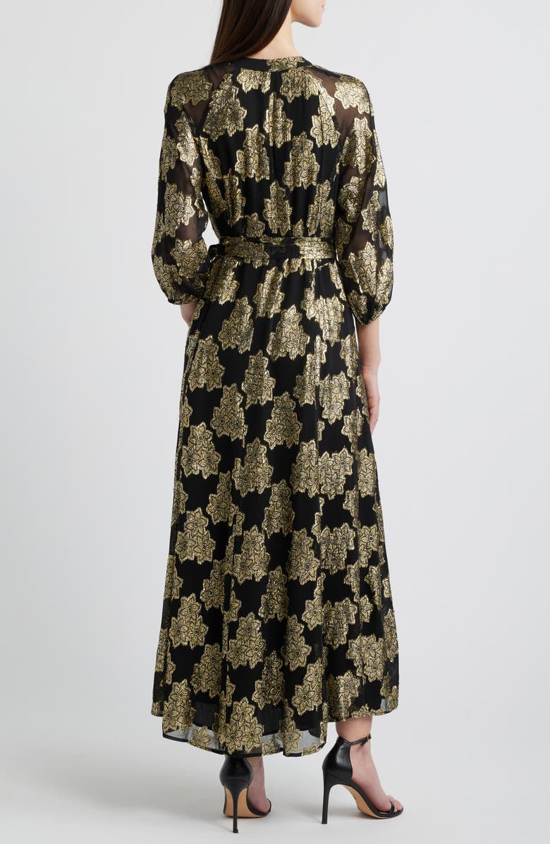 Vince Camuto Metallic Floral Midi Dress, Alternate, color, 