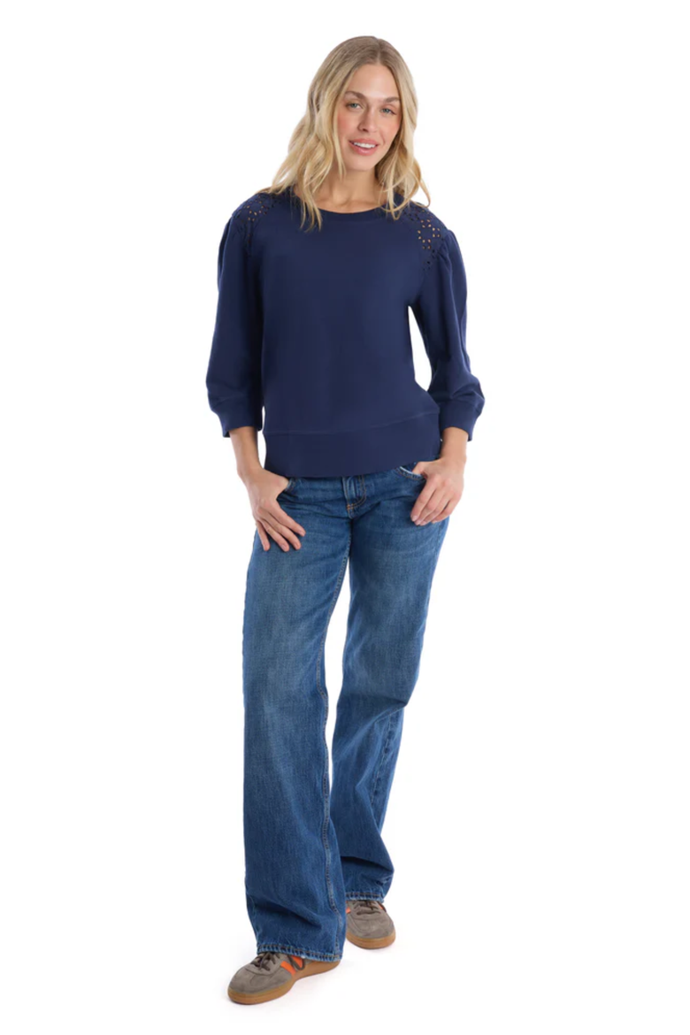 3/4 Sleeve with Eyelet Mix Top, Alternate, color, Naval Academy