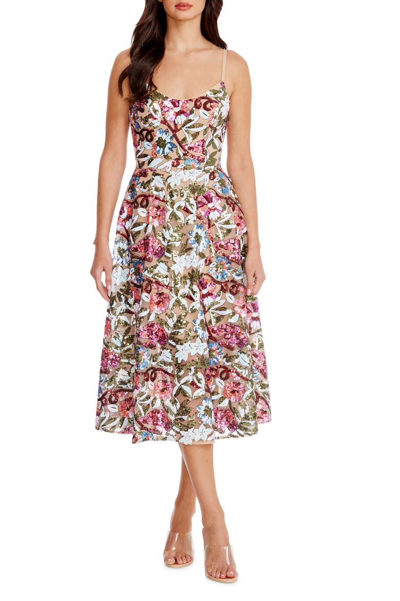 Uma Sequin Floral Cocktail Dress, Main, color, BRIGHT FUCHSIA MULTI