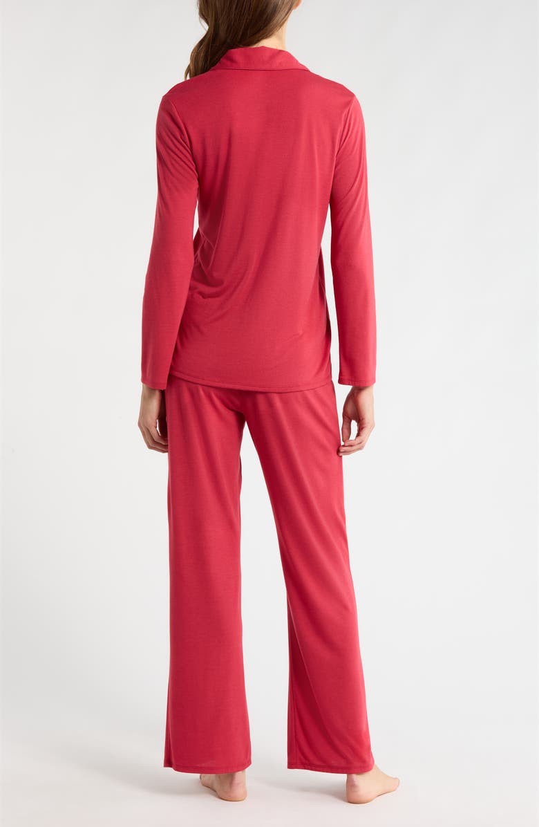 Natori Embroidered Jersey Pajamas, Alternate, color, Cherry Red