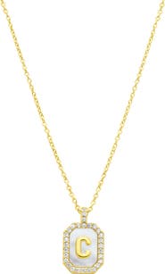 Adornia Crystal Mother of Pearl Initial Pendant Necklace