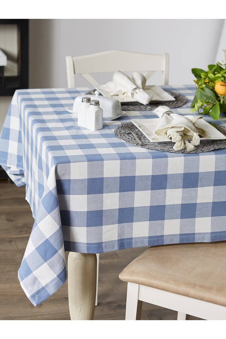 Buffalo Check Woven Cotton Tablecloth, Alternate, color, Stonewash Blue