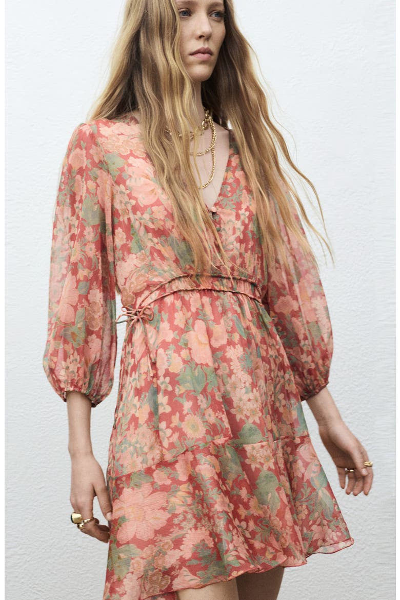Floral Print Puff Sleeve Minidress, Alternate, color, MAROON