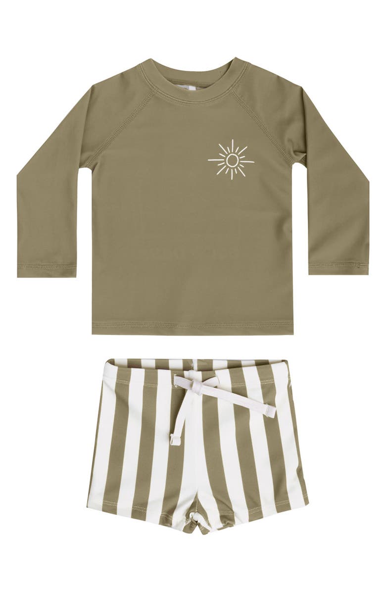 Rylee + Cru Kids' Long Sleeve Rashguard & Stripe Shorts Swim Set, Main, color, 