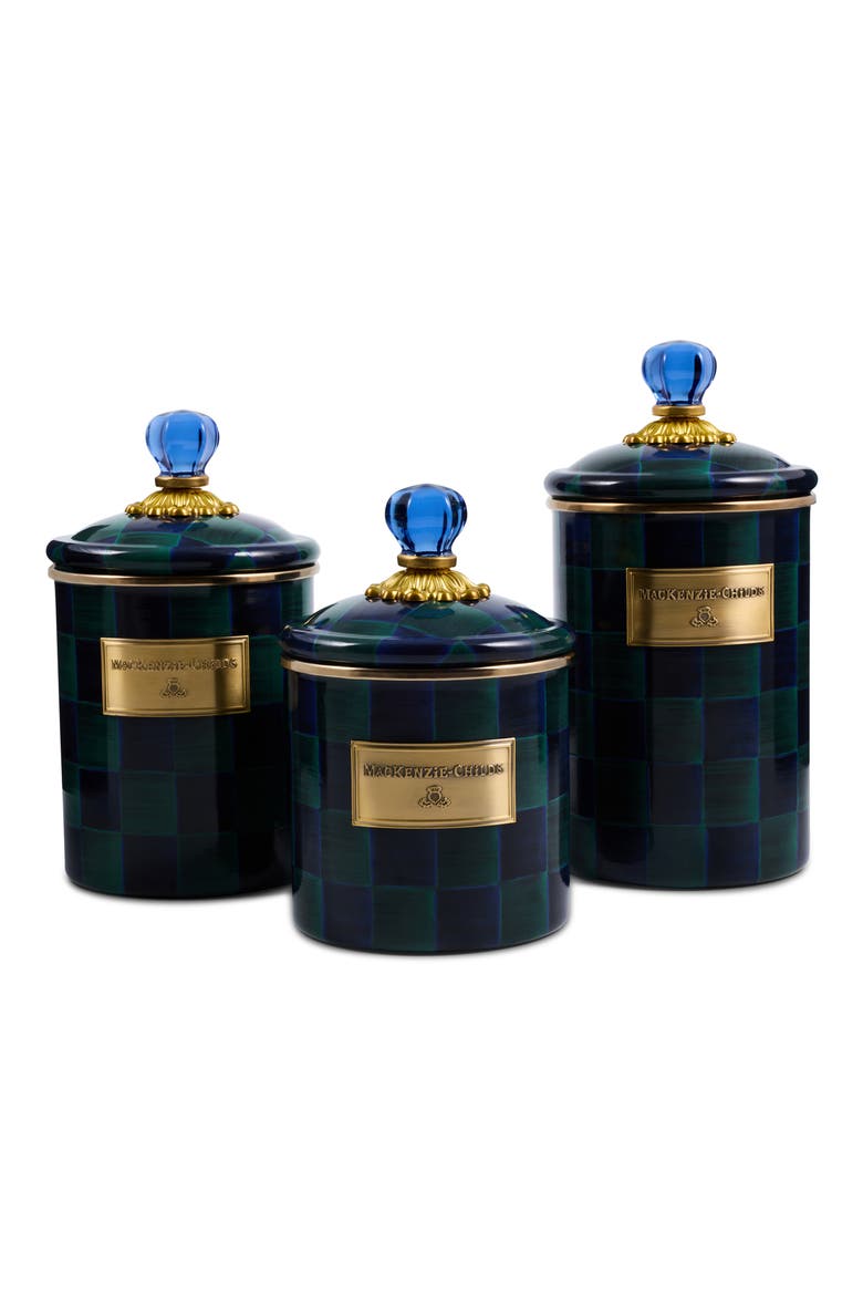 Juniper Check Set of 3 Canisters, Main, color, GREEN