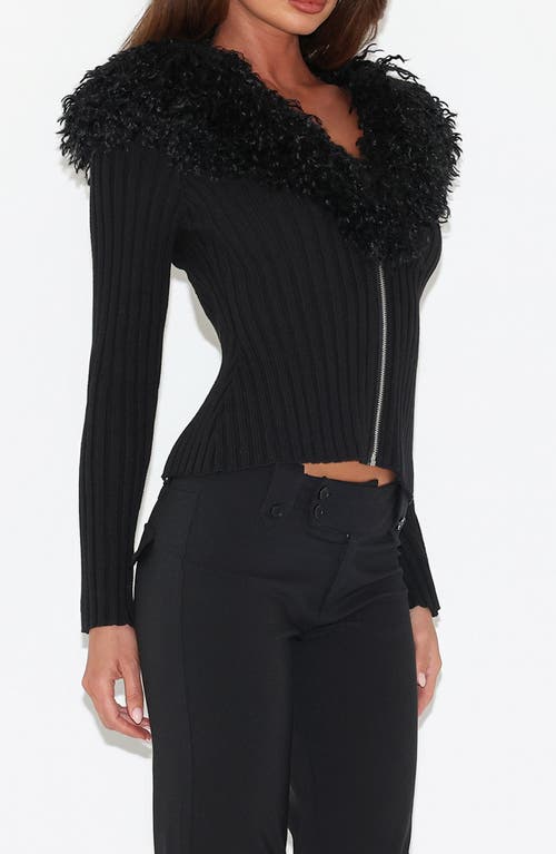Tiger Mist Brisa Faux Fur Collar Rib Jacket In Black