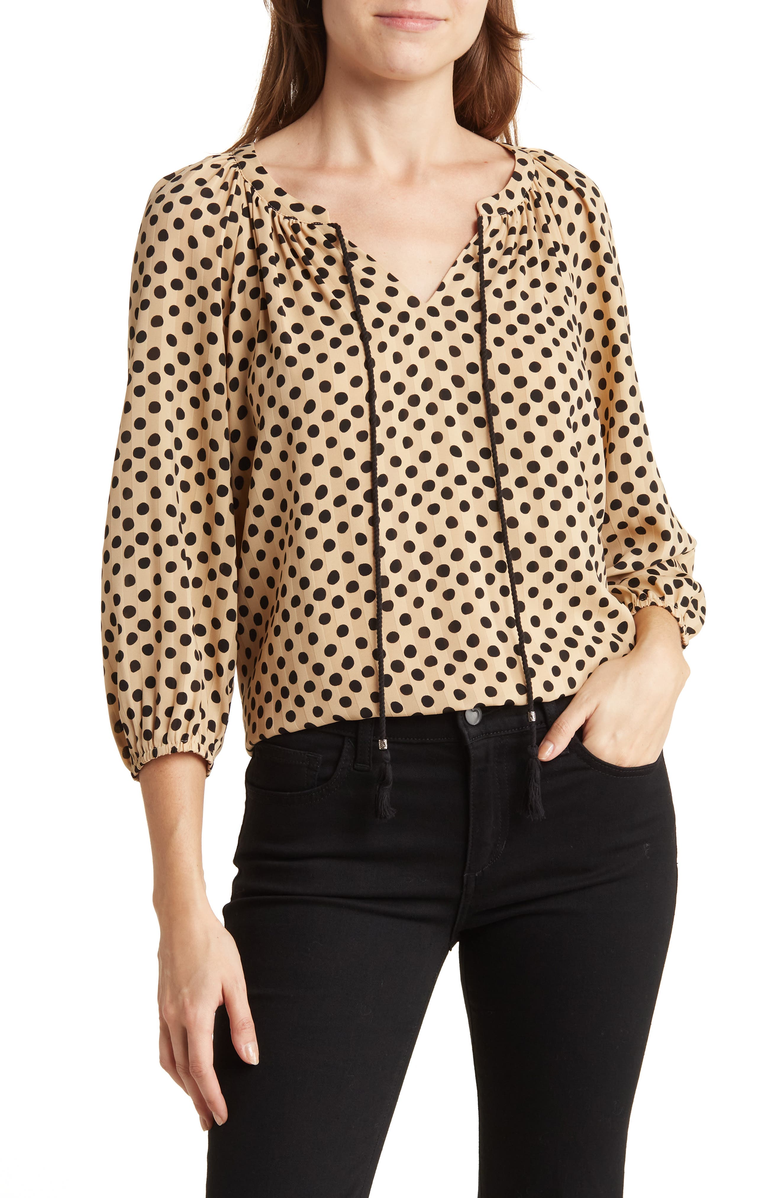 DR2 by Daniel Rainn Jacquard Dot Tassel Tie Blouse (Women) | Nordstromrack