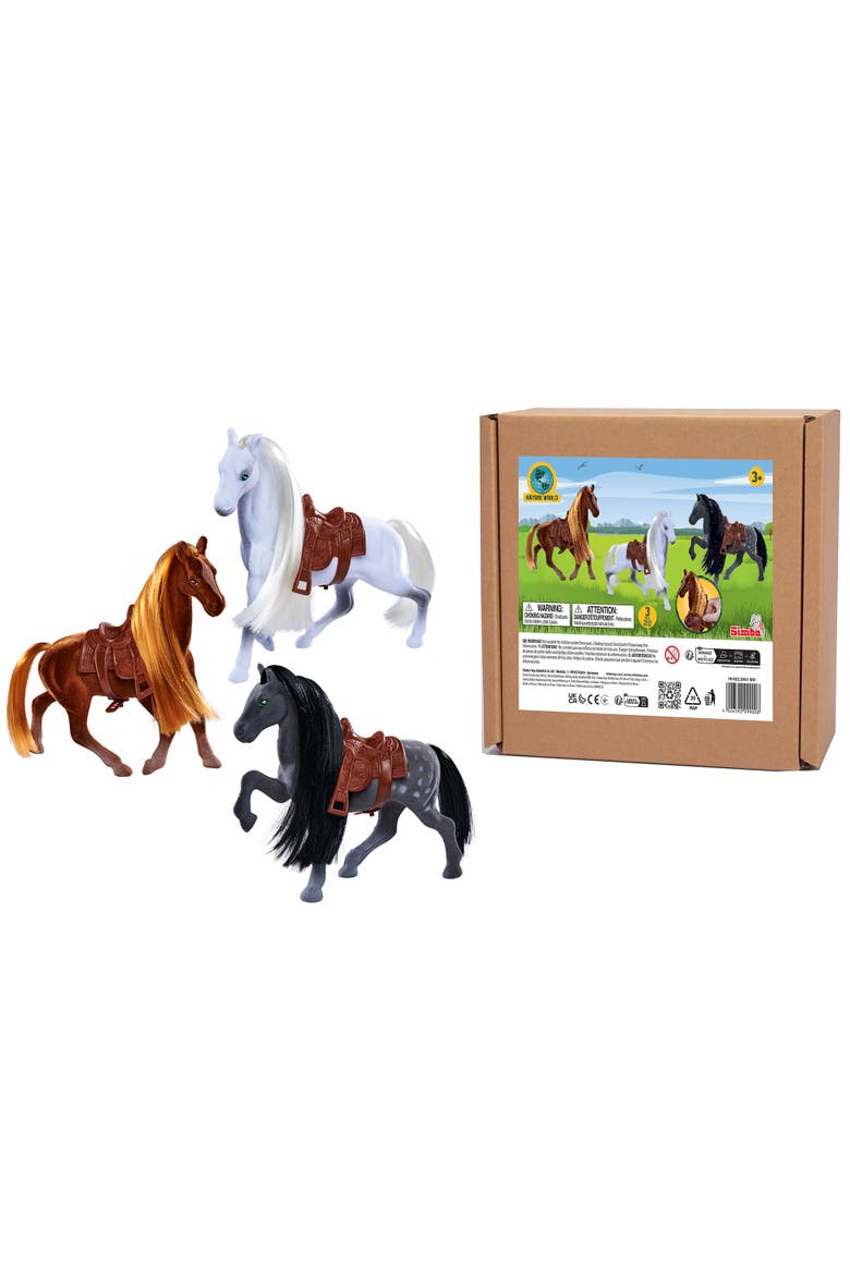 Flocked Horse Set, 3 Pony Figures, Alternate, color, Multicolored