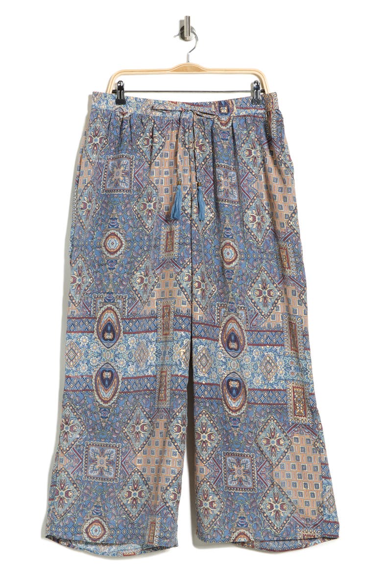 Patchwork Print Pull-On Wide Leg Pants, Alternate, color, BLUE PATCHWORK PRINT