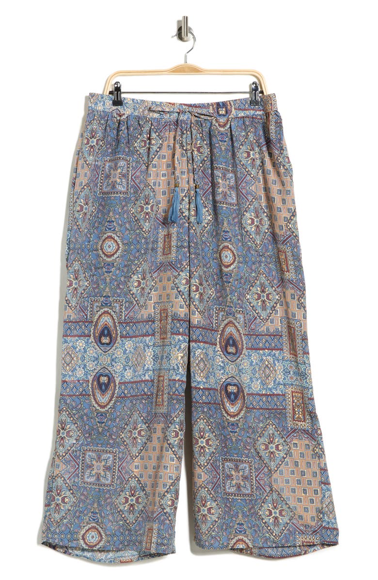 T Tahari Patchwork Print Pull-On Wide Leg Pants, Alternate, color, Blue Patchwork Print