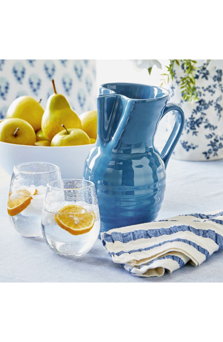 tag Blue Ceramic Garden Beverage Pitcher for Summer Decor, Alternate, color, Blue