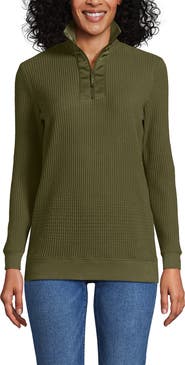 Lands' End Long Sleeve Waffle Quarter Zip Pullover